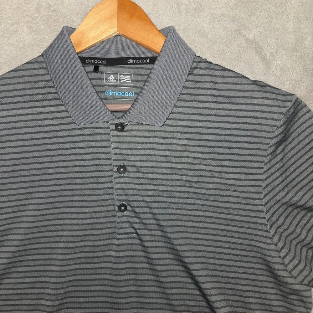 Adidas Golf Climacool Mens Medium Grey Striped Short Sleeve Polo Shirt AE4437 - Picture 1 of 9